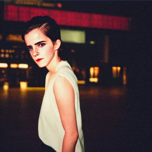 Prompt: emma watson, in tokyo at night, film still, cinestill 8 0 0,