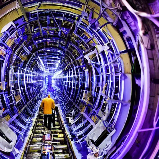 Prompt: Joe Biden and a group of demons crawling out of The Large Hadron Collider at cern 4k ultra high quality