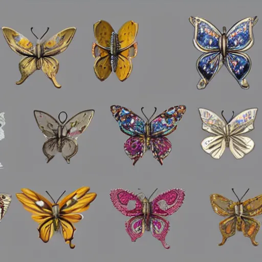 Prompt: butterfly brooch collections, concept art by gleb april, artstation,