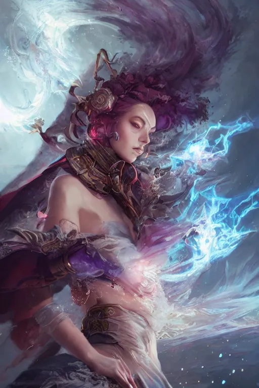 Image similar to beautiful girl sorcerer exploding with blood and ice, casting magic spell, angel, fantasy, magic the gathering, hyper detailed, 3 d render, hyper realistic detailed portrait, peter mohrbacher, wlop, ruan jia, luis royo