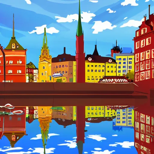 Prompt: stockholm, anime background art