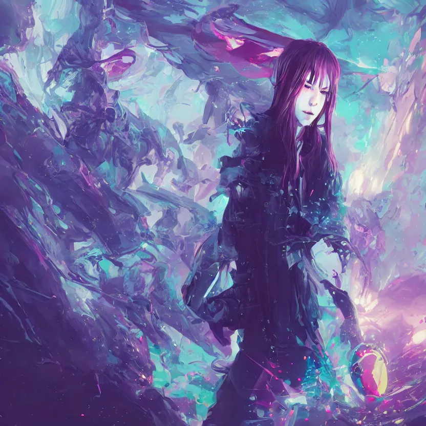 Image similar to an # illustration of a non - ordinary girl of # magic the gathering, # digital 2 d, # sci - fi, # psychedelic, # fututistic, by yoshitaka amano and alena aenami, trending on artstation, nvidia, matte painting, unreal engine