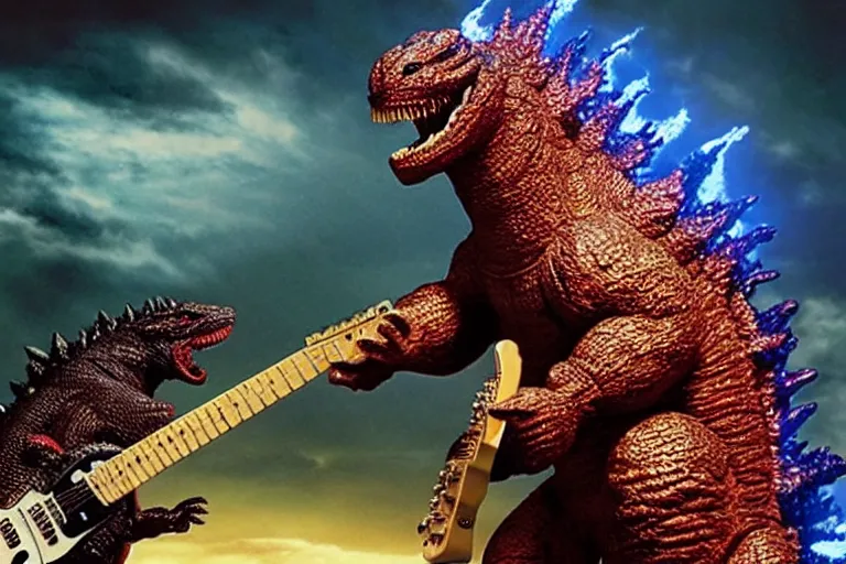 Image similar to godzilla playing the electric guitar