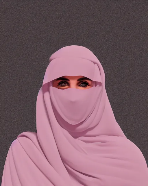 Prompt: Saudi woman wearing a niqab starring at the camera, neutral face, 4k, pastel colours, greek sculpture, by beeple, album cover, accurate
