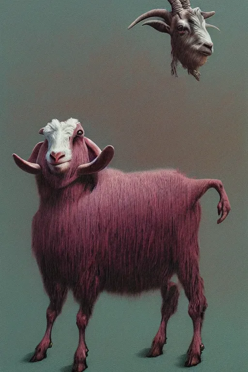 Image similar to painting of hybrid between human andy milonakis and a goat, by zdzislaw beksinski, by tiffany bozic, cold hue's, warm tone gradient background, concept art, beautiful composition, digital painting