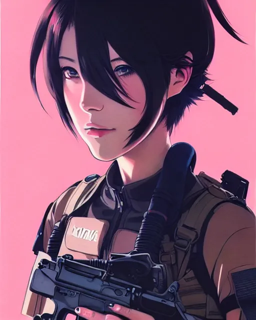 Image similar to girl wearing tactical gear | | very very anime!!!, fine - face, audrey plaza, realistic shaded perfect face, fine details. anime. realistic shaded lighting poster by ilya kuvshinov katsuhiro otomo ghost - in - the - shell, magali villeneuve, artgerm, jeremy lipkin and michael garmash and rob rey