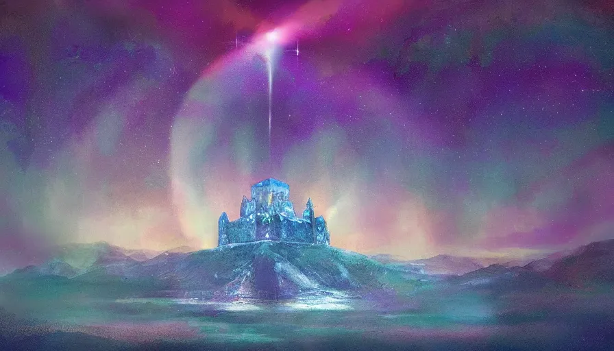 Image similar to The radiant citadel. Floating in the deep ethereal and pierced by the Auroral diamond