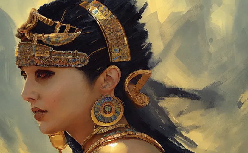 Prompt: A painting of a Cleopatra trending on artstation in the style of Greg Rutkowski