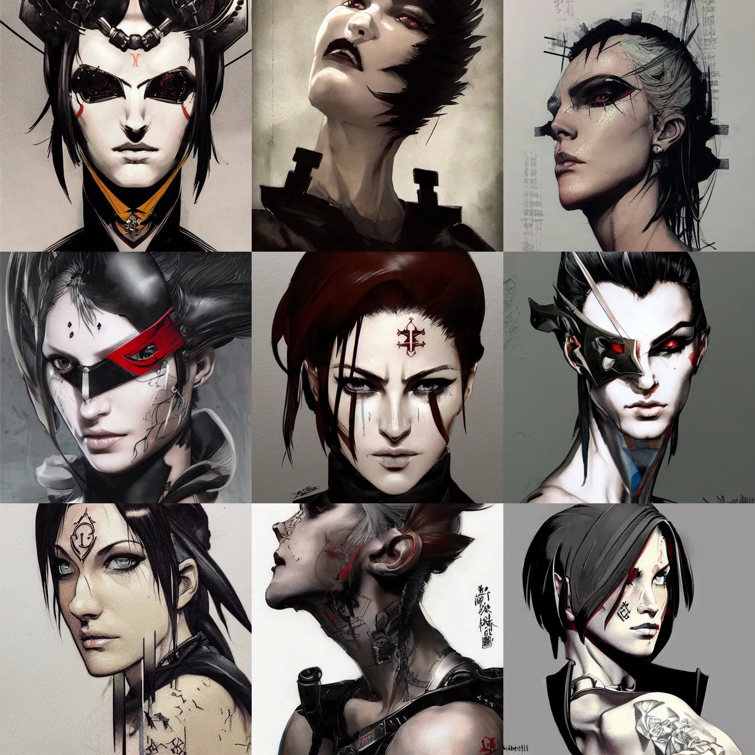 Prompt: a beautiful side portrait of a female judge inquisitor. she is very strict and serious. tattoo of a black christian cross ✝✝✝. art by yoji shinkawa and sandra chevrier, trending on artstation, award - winning, perfect composition.