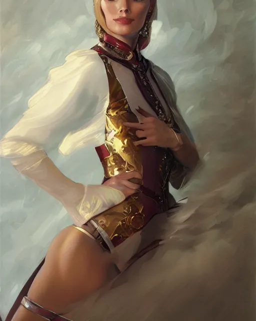 Image similar to Margot Robbie, oil on canvas, artstation, by J. C. Leyendecker and Edmund Blair Leighton and Charlie Bowater, octane