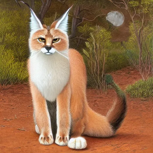 Prompt: cute fluffy caracal, painting by keith parkinson