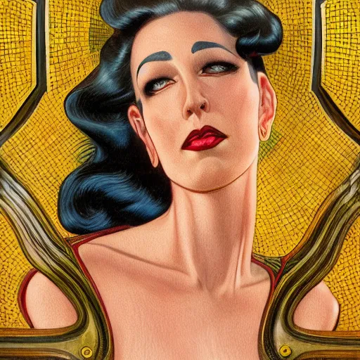 Image similar to a streamline moderne, art nouveau, multi - ethnic and multi - racial portrait in the style of larry elmore, and in the style of donato giancola, and in the style of charles dulac. intelligent, expressive, very large eyes. symmetry, ultrasharp focus, dramatic lighting, photorealistic digital painting, intricate, elegant, highly detailed, symmetrical.