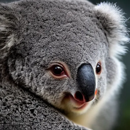 Prompt: award winning nature photograph of a koala with a bird's beak. extreme detail, hyperrealistic photo, smooth, trending on artstation