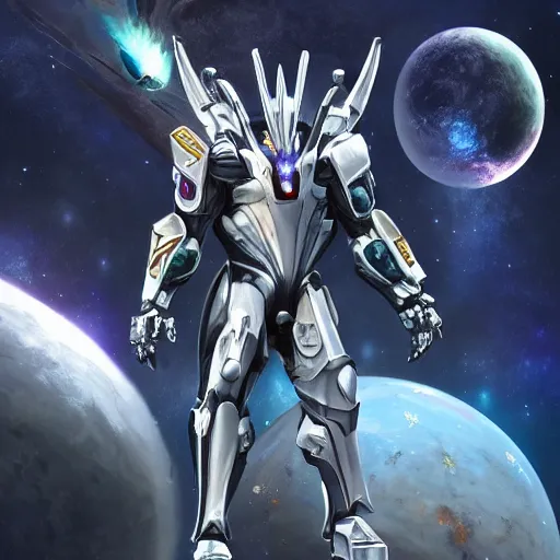 Image similar to cinematic god close shot, galactic sized proportional stunning danny trejo, sleek mecha body, majestic hair, smooth silver armor, floating in space, holding a galaxy, epic proportions, epic size, epic scale, furry art, dragon art, giantess art, warframe fanart, furaffinity, octane