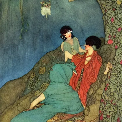 Prompt: painting by edmund dulac