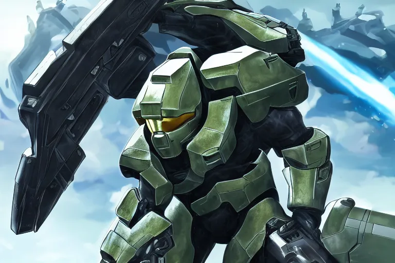 Prompt: halo master chief in the style of anime, hd, 8 k