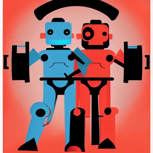 Prompt: futuristic poster of 2 robots