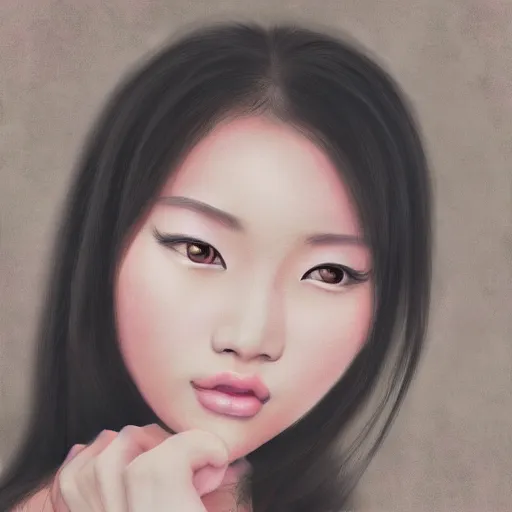 portrait of beautiful asian girl, digital art, highly