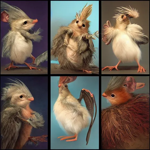 Prompt: portrait character design, a cute feathered mouse, feathers plumage, plumed by brian froud, portrait studio lighting by jessica rossier and brian froud and gaston bussiere