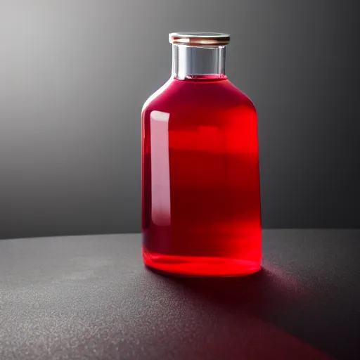 Prompt: a studio photo of a red health potion in a beautiful looking flask, dramatic lighting