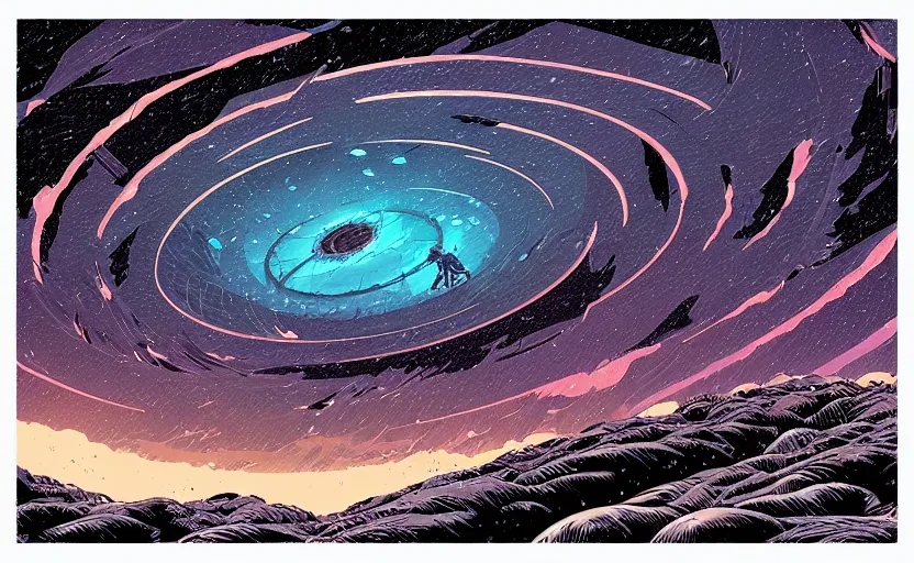 Prompt: concept art of an epic spiral galaxy in style of dan mumford, in style of laurie greasley, in style of james gilleard, very detailed, clean lines, atmospheric, masterpiece