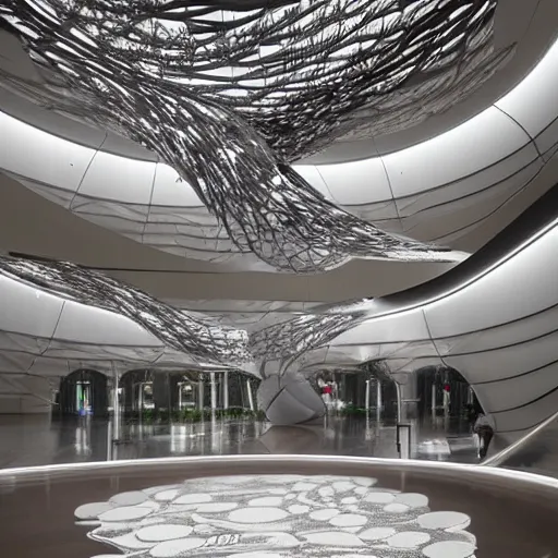 Image similar to extremely detailed ornate stunning beautiful elegant futuristic museum lobby interior by Zaha Hadid