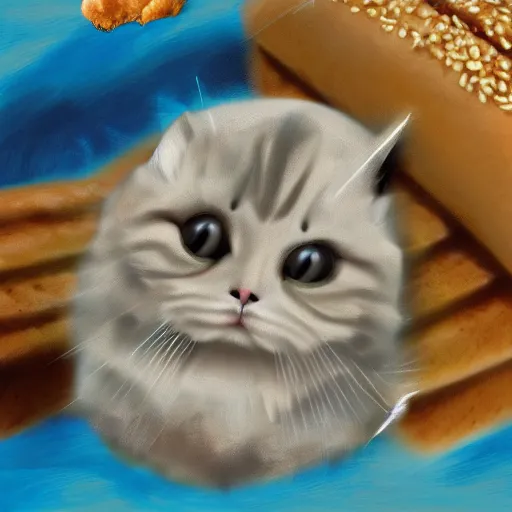 Image similar to a cat mixed with a bread, digital artwork