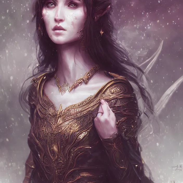 Image similar to cruel elvish empress, extremely detailed, hyperrealistic, intricate, soft light, fantasy, d & d, digital painting, art station, by wlop