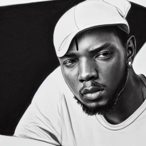 Prompt: highly detailed pencil sketch of Kendrick Lamar, 8k