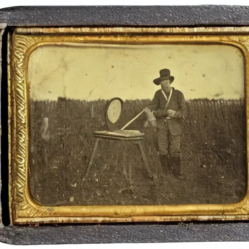 Image similar to 1 9 th century photo of vincent van gogh painting plein air in new york, tin type