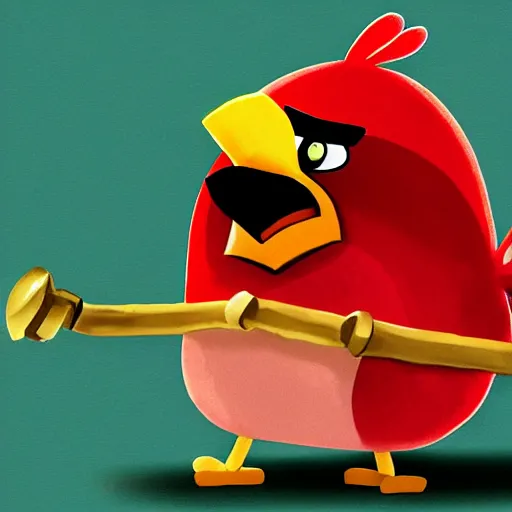 Prompt: drawing of red from angry birds wearing a gold necklace