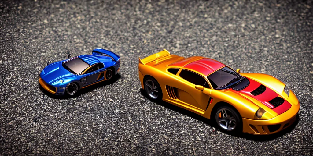 Prompt: photograph. Hot Wheels, SALEEN S7, cinematic, PCH, california coast, 8k, depth of field, bokeh. hyper realistic