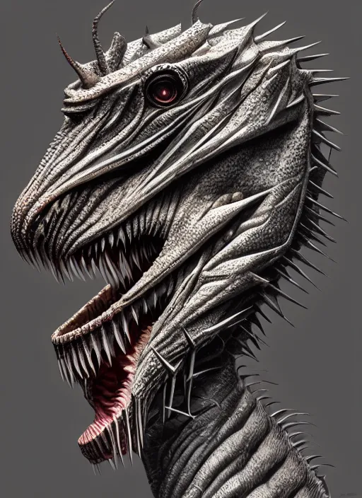 Image similar to anthropomorphic pentacontagon head in edgy darkiron viperfish, intricate, elegant, highly detailed animal monster, digital painting, artstation, concept art, smooth, sharp focus, illustration, art by artgerm, wayne barlowe, trending on artstation and greg rutkowski and alphonse mucha, 8 k