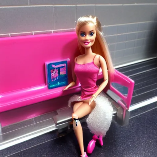 Image similar to barbie doing heroin, toilet, trainstation