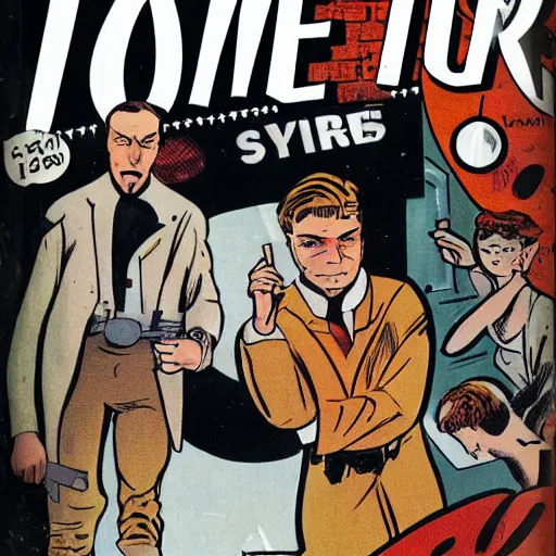 Prompt: time-traveling spies, comic book cover