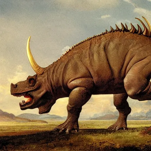 Image similar to paleoart of a triceratops by adolphe millot