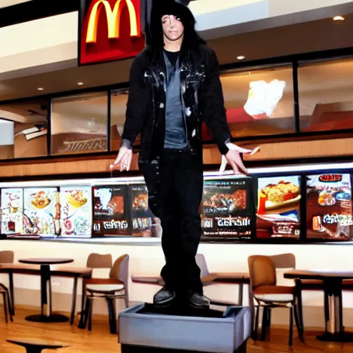 Image similar to criss angel mindfreak levitating over mcdonalds