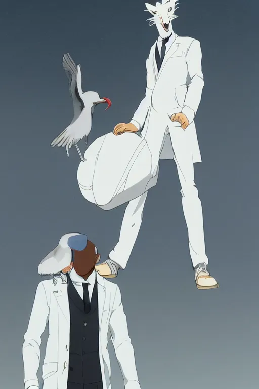 Prompt: Louis from Beastars wearing a white formal coat conversing with a crow, hyperrealistic, concept art, octane render, trending on DeviantArt, highly detailed, high quality, 8K, soft lighting, cute, natural lighting, anime face, trending on Artstation, e621, elegant clothes, profile picture, path traced, house background