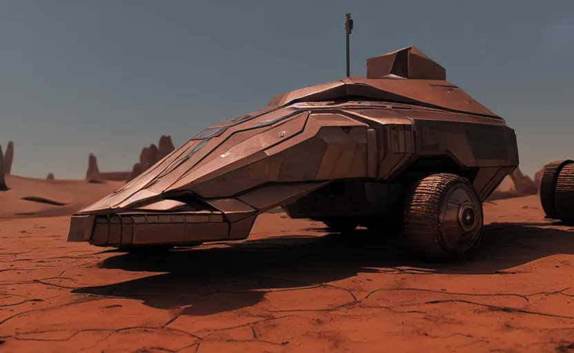 Prompt: an armored futuristic sci fi vehicle, unreal engine, cinematic lighting, texture rust