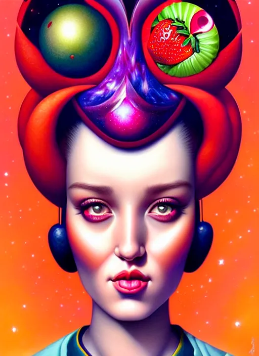 Image similar to cosmic random fruit portrait, pixar style, by tristan eaton stanley artgerm and tom bagshaw.