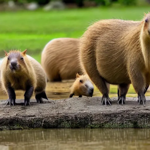 Image similar to A photo of a group of capybaras having a business meeting , 4K, high quality