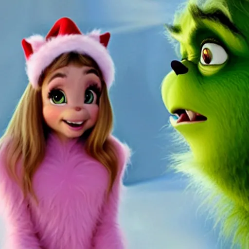 Prompt: A movie still of Ariana Grande in The Grinch