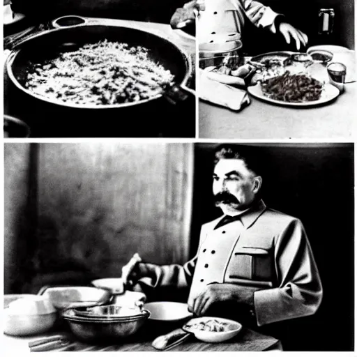 Image similar to Beautiful Food photography of Joseph Stalin Joseph Stalin in the kitchen making Gulash