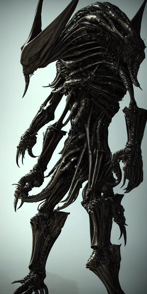 Image similar to futuristic alien with lasers eldenring boss. fromsoftware, dark souls, eldenring, screenshot, extremely detailed, insanely detailed, realistic, zbrush, horror, bloodbourne, full body concept