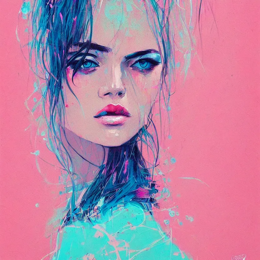 Image similar to close up portrait painting of a female in nineties street styling, concept art, intricate details, aesthetically pleasing pastel colors, art by conrad roset, impressionism, portrait