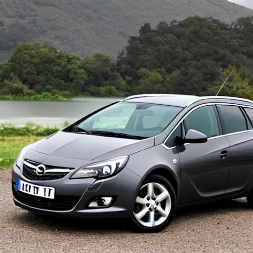 Prompt: dark grey opel astra 2012 sports tourer as the batmobile