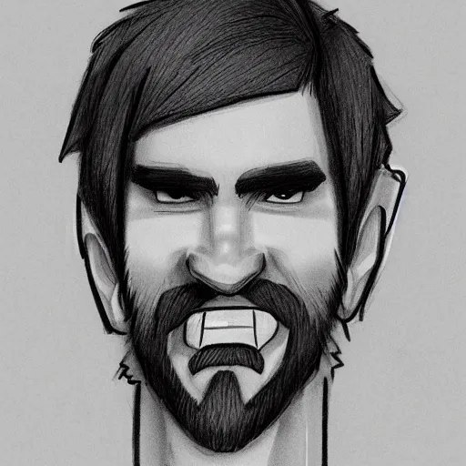 Prompt: caricature pencil sketch of Asmongold