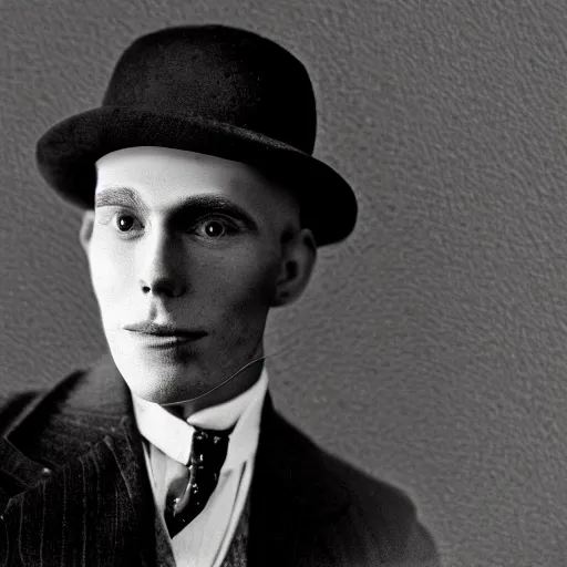 Prompt: A photograph portrait of Jerma985 wearing a pork-pie-hat in the early 1920s, taken in the early 1920s, grainy, taken on a early 1900s Kodak Camera, realistic, hyperrealistic, very realistic, highly detailed, very detailed, extremely detailed, detailed, digital art, trending on artstation