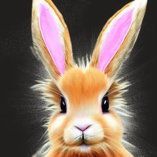 Image similar to cute fluffy tan lop eared bunny rabbit with long colorful mohawk hairstyle detailed painting 4 k