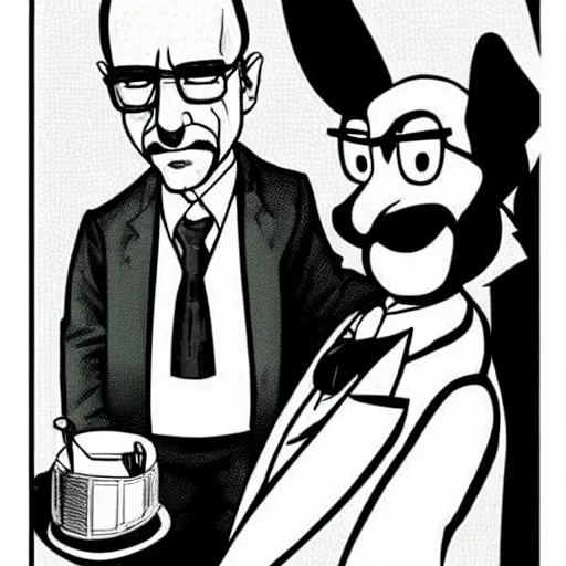 Image similar to “Walter White and Bugs Bunny as Vincent Vega and Jules from Pulp Fiction”